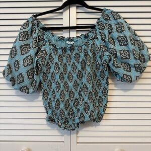 Maurices Blue and Black Patterned Blouse Size Large